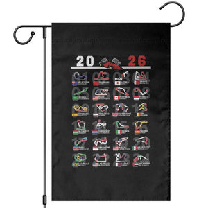2026 Car Racing Circuit Garden Flag International Race Track Schedule Graphic with Flags TS02 Black Print Your Wear
