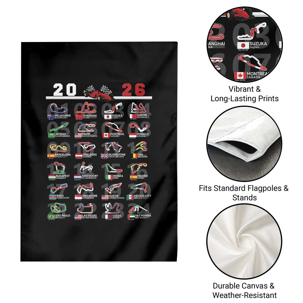 2026 Car Racing Circuit Garden Flag International Race Track Schedule Graphic with Flags TS02 Print Your Wear