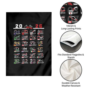 2026 Car Racing Circuit Garden Flag International Race Track Schedule Graphic with Flags TS02 Print Your Wear
