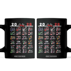 2026 Car Racing Circuit Coffee Mug International Race Track Schedule Graphic with Flags TS02 Black Print Your Wear