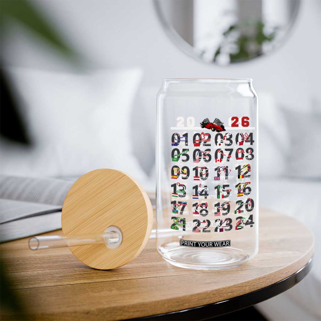 2026 Car Racing Circuit Glass Can International Race Track Schedule Graphic with Flags TS02 Print Your Wear