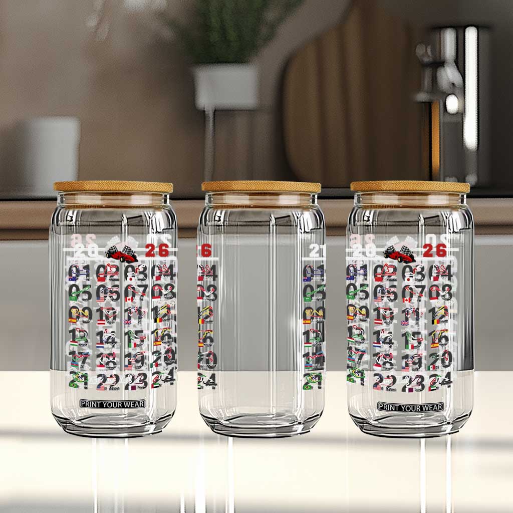 2026 Car Racing Circuit Glass Can International Race Track Schedule Graphic with Flags TS02 Print Your Wear