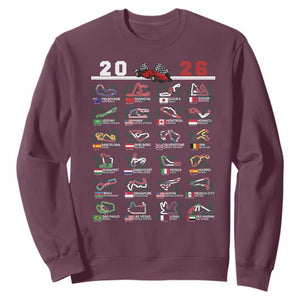 2026 Car Racing Circuit Sweatshirt International Race Track Schedule Graphic with Flags TS02 Maroon Print Your Wear
