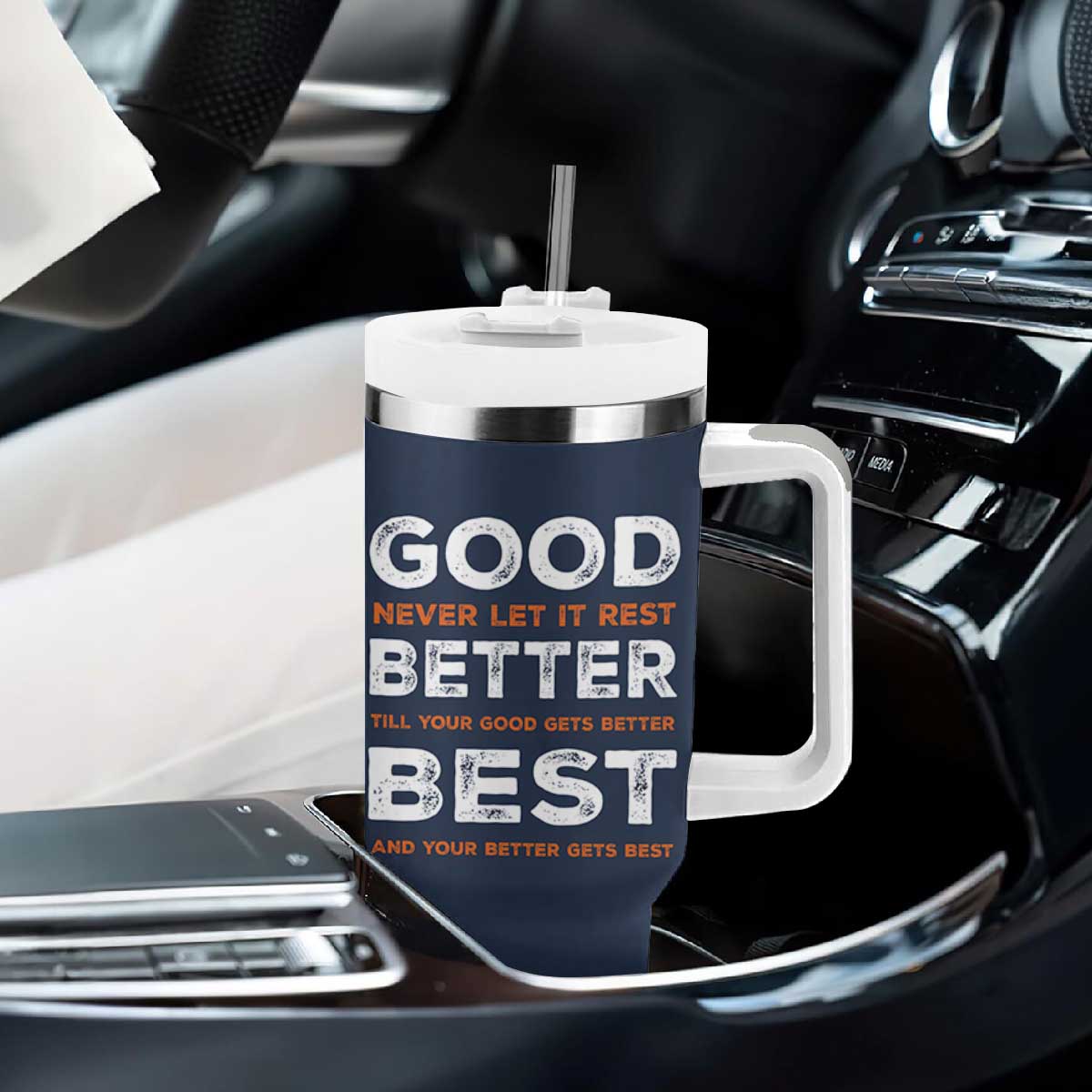 Good Better Best Never Let It Rest Motivational Tumbler With Handle Classic Typography Graphic TS02 Print Your Wear