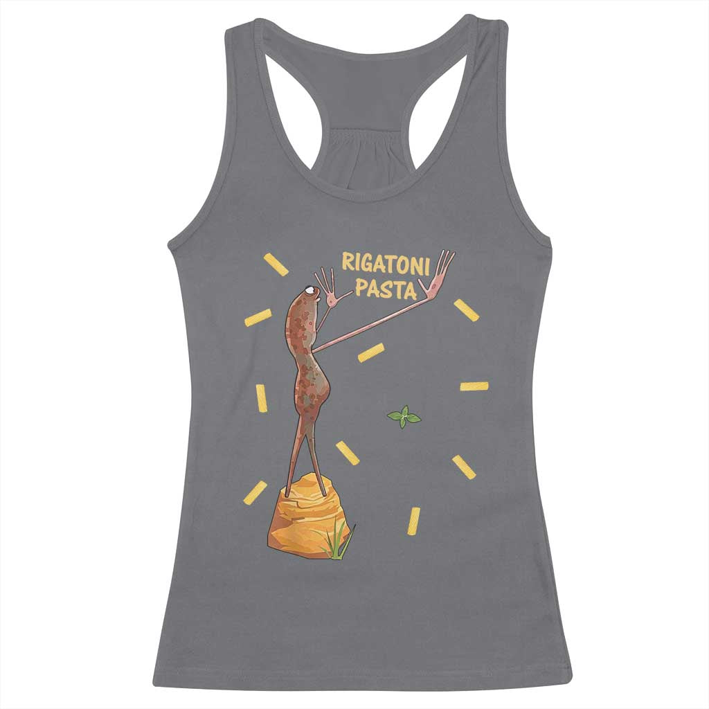 Funny Rigatoni Pasta Marcus The Worm Racerback Tank Top Dramatic Pasta Lover Foodie Meme TS02 Charcoal Print Your Wear