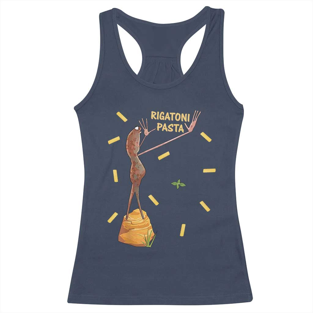 Funny Rigatoni Pasta Marcus The Worm Racerback Tank Top Dramatic Pasta Lover Foodie Meme TS02 Navy Print Your Wear