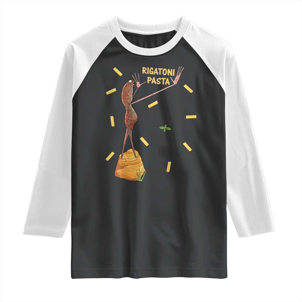 Funny Rigatoni Pasta Marcus The Worm Raglan Shirt Dramatic Pasta Lover Foodie Meme TS02 Black White Print Your Wear