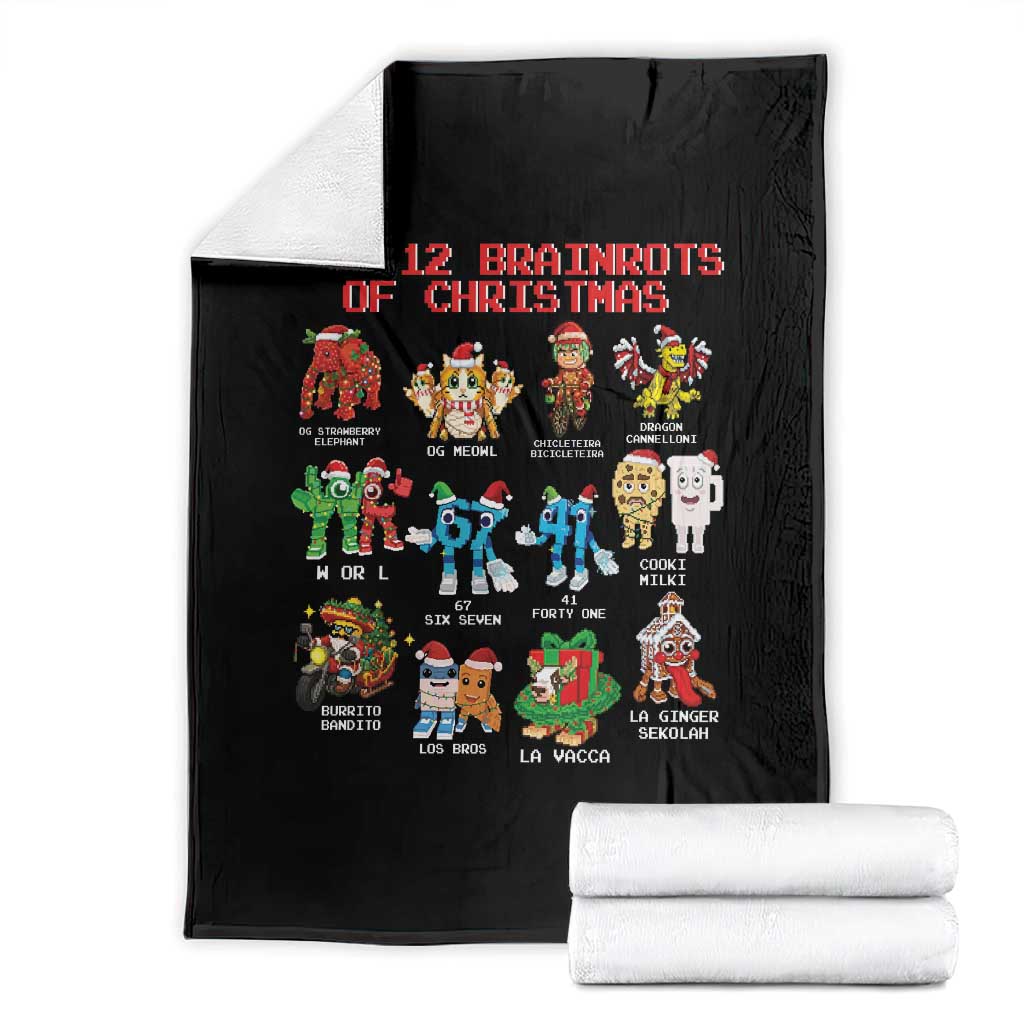 The 12 Brainrots of Christmas Throw Blanket Funny Cursed Meme Holiday Gag Gift TS02 Black Print Your Wear