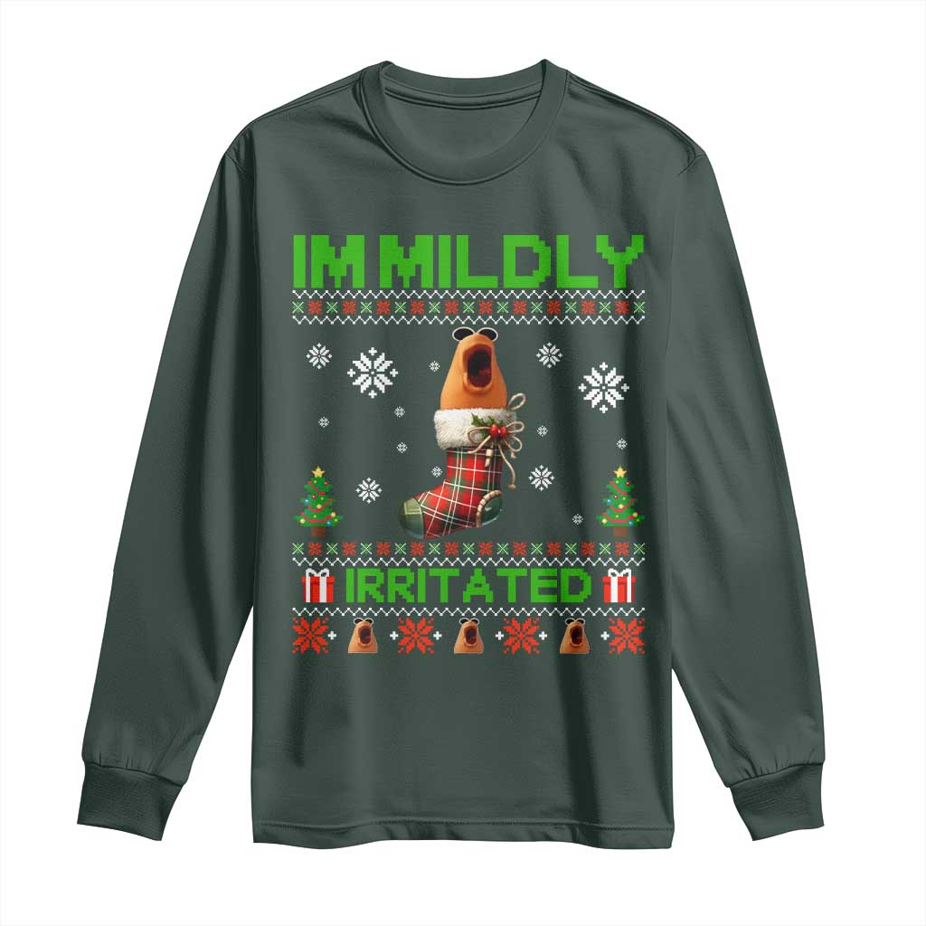 Mildly Irritated Marcus the Worm Meme Long Sleeve Shirt Funny Christmas Stocking Weirdcore TS02 Dark Forest Green Print Your Wear