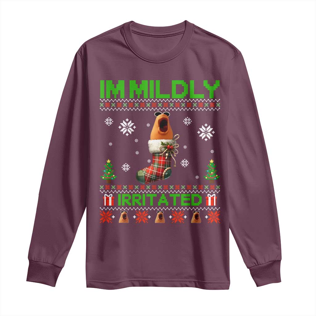 Mildly Irritated Marcus the Worm Meme Long Sleeve Shirt Funny Christmas Stocking Weirdcore TS02 Maroon Print Your Wear