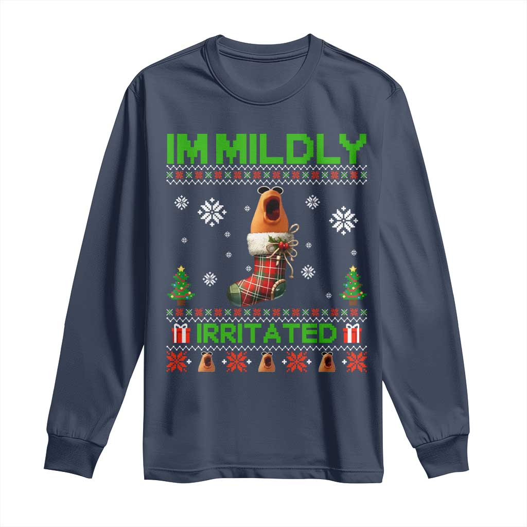 Mildly Irritated Marcus the Worm Meme Long Sleeve Shirt Funny Christmas Stocking Weirdcore TS02 Navy Print Your Wear