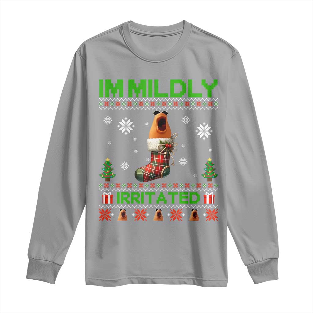 Mildly Irritated Marcus the Worm Meme Long Sleeve Shirt Funny Christmas Stocking Weirdcore TS02 Sport Gray Print Your Wear