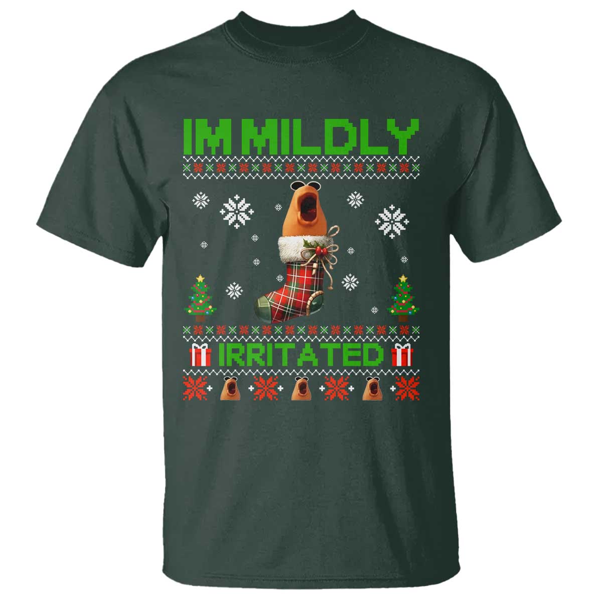 Mildly Irritated Marcus the Worm Meme T Shirt Funny Christmas Stocking Weirdcore TS02 Dark Forest Green Print Your Wear