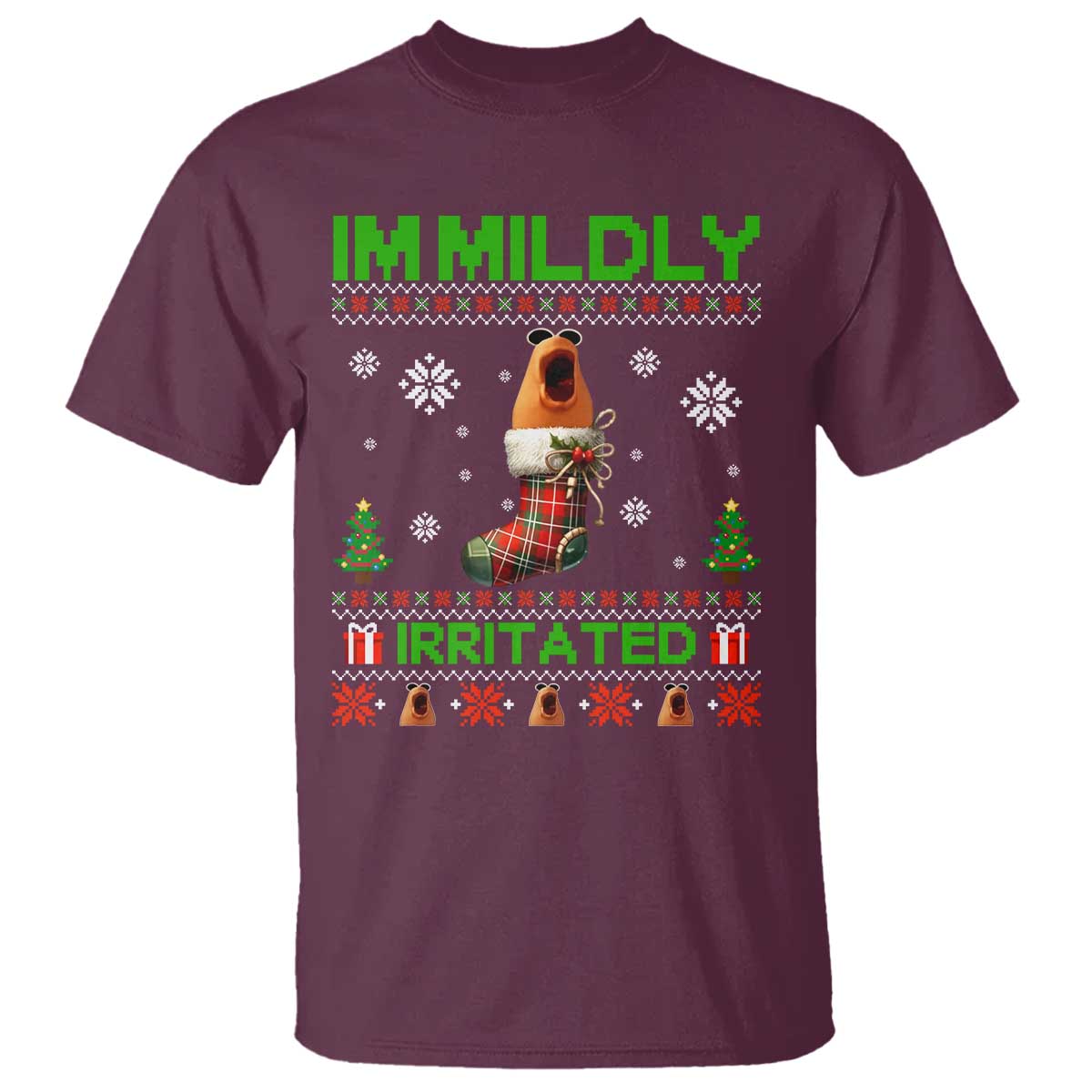 Mildly Irritated Marcus the Worm Meme T Shirt Funny Christmas Stocking Weirdcore TS02 Maroon Print Your Wear