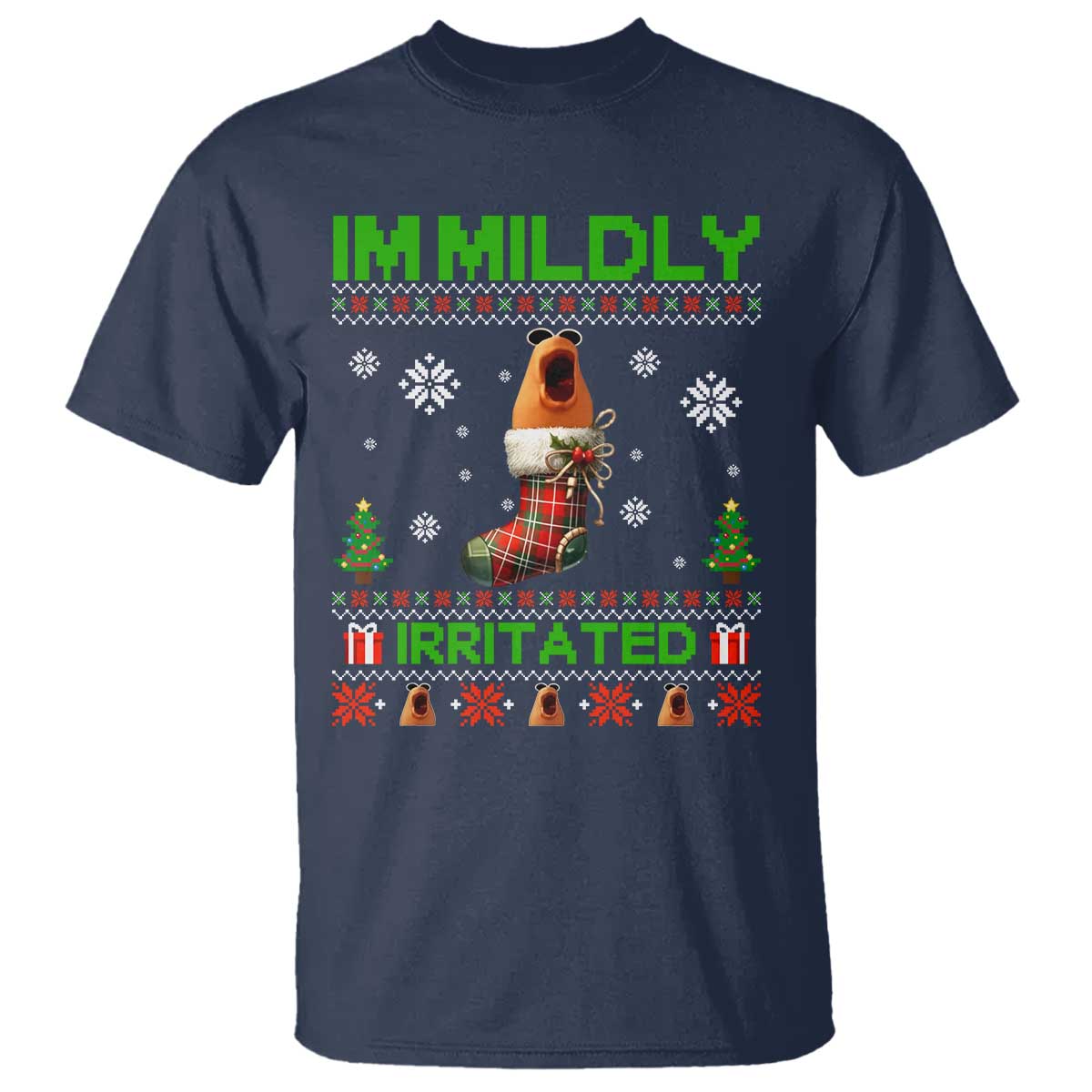 Mildly Irritated Marcus the Worm Meme T Shirt Funny Christmas Stocking Weirdcore TS02 Navy Print Your Wear