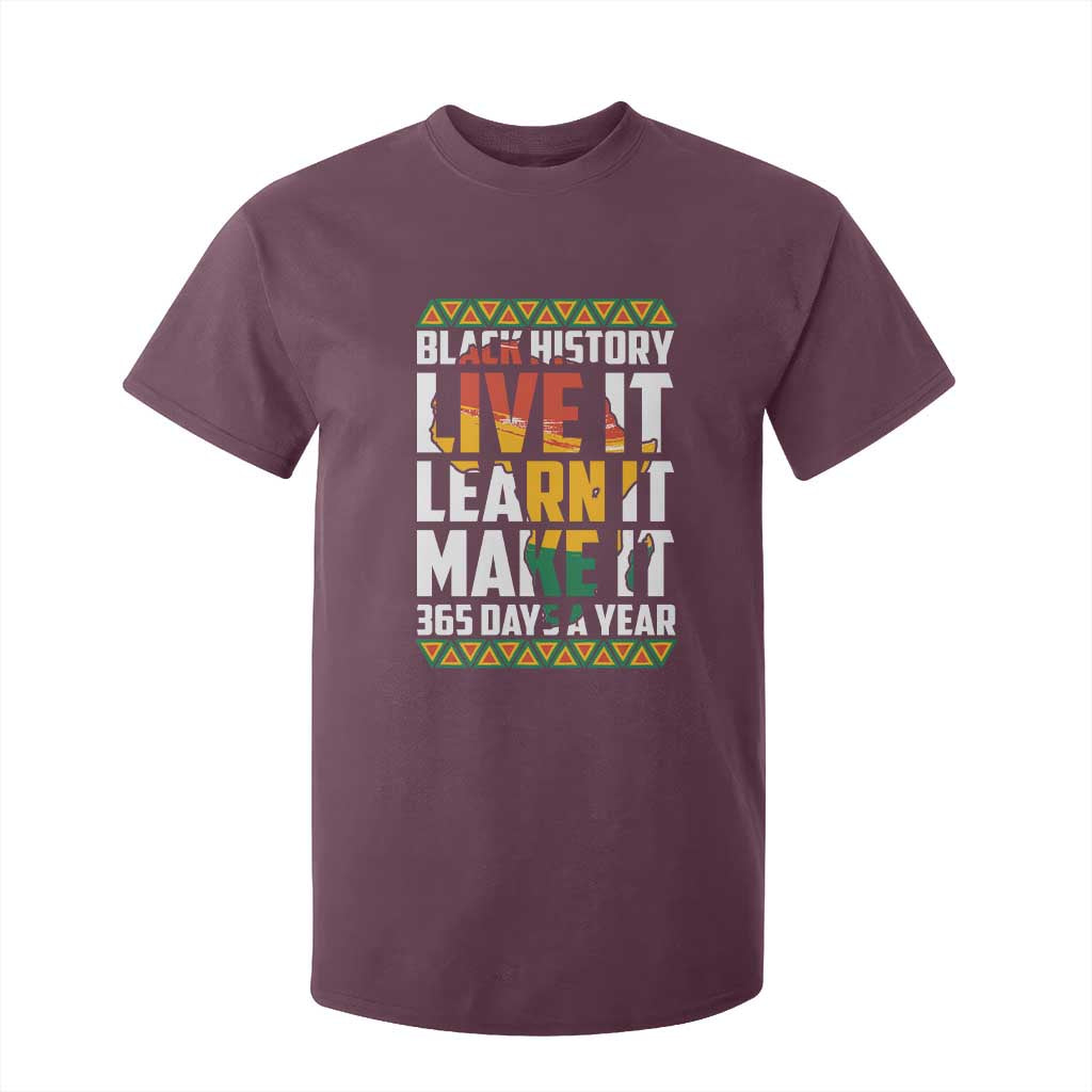 Black History Month T Shirt For Kid Live It Learn It Make It 365 Days A Year Kente TS02 Maroon Print Your Wear