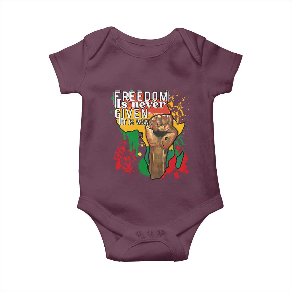 Black History Month Baby Onesie Freedom Is Never Given It Is Won Equal Rights Raised Fist TS02 Maroon Print Your Wear