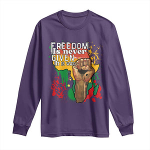 Black History Month Long Sleeve Shirt Freedom Is Never Given It Is Won Equal Rights Raised Fist TS02 Purple Print Your Wear