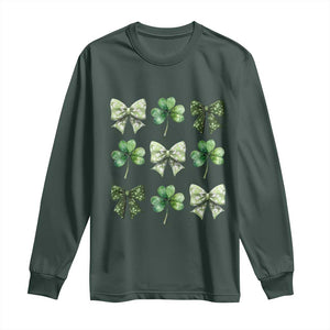 St Patricks Day Coquette Bow Long Sleeve Shirt Lucky Shamrock Aesthetic TS02 Dark Forest Green Print Your Wear