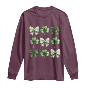 St Patricks Day Coquette Bow Long Sleeve Shirt Lucky Shamrock Aesthetic TS02 Maroon Print Your Wear