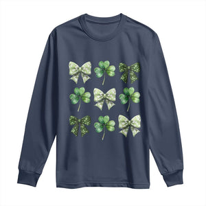 St Patricks Day Coquette Bow Long Sleeve Shirt Lucky Shamrock Aesthetic TS02 Navy Print Your Wear