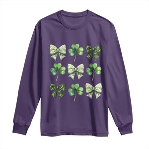 St Patricks Day Coquette Bow Long Sleeve Shirt Lucky Shamrock Aesthetic TS02 Purple Print Your Wear