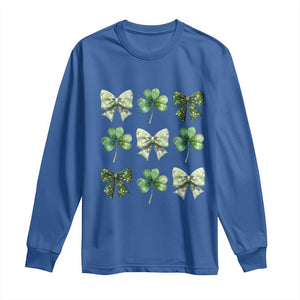 St Patricks Day Coquette Bow Long Sleeve Shirt Lucky Shamrock Aesthetic TS02 Royal Blue Print Your Wear