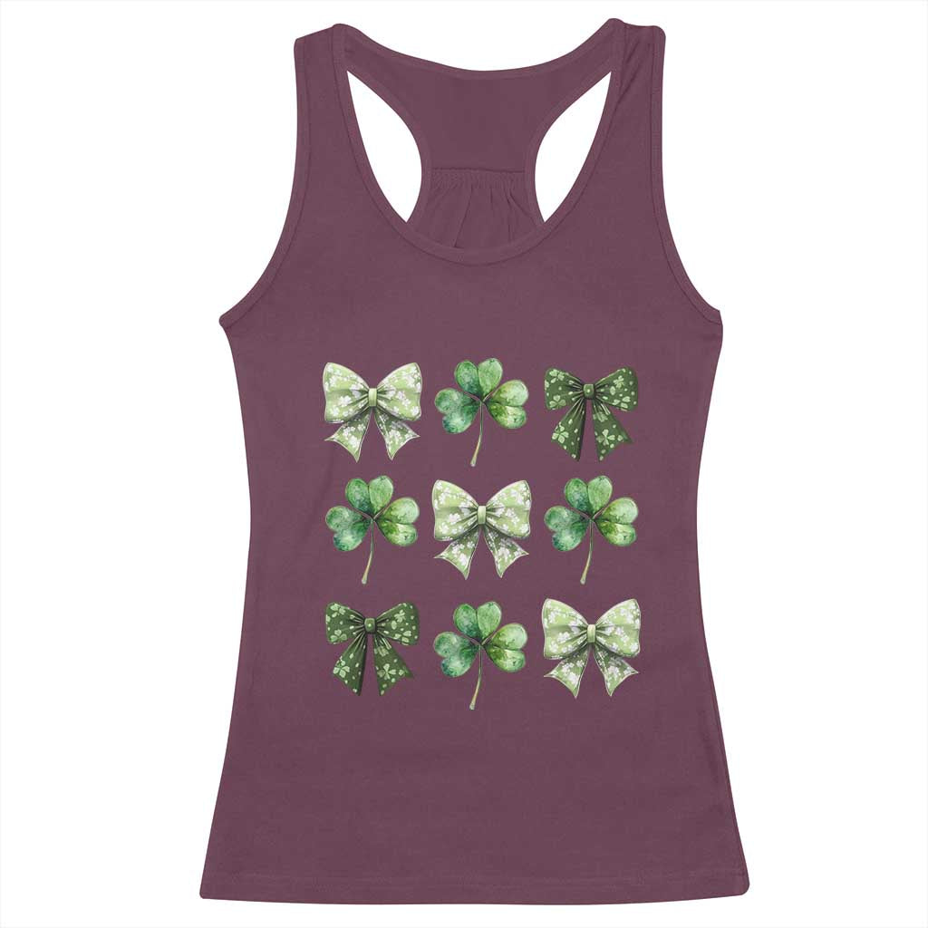 St Patricks Day Coquette Bow Racerback Tank Top Lucky Shamrock Aesthetic TS02 Maroon Print Your Wear