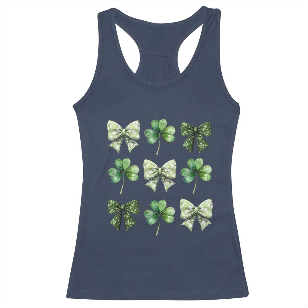 St Patricks Day Coquette Bow Racerback Tank Top Lucky Shamrock Aesthetic TS02 Navy Print Your Wear