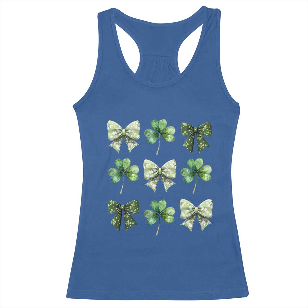 St Patricks Day Coquette Bow Racerback Tank Top Lucky Shamrock Aesthetic TS02 Royal Blue Print Your Wear