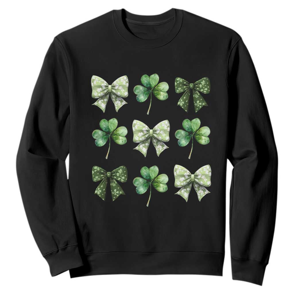 St Patricks Day Coquette Bow Sweatshirt Lucky Shamrock Aesthetic TS02 Black Print Your Wear