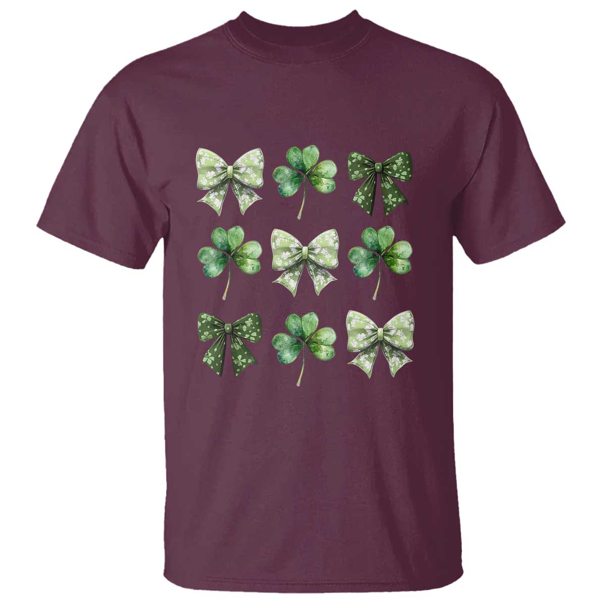 St Patricks Day Coquette Bow T Shirt Lucky Shamrock Aesthetic TS02 Maroon Print Your Wear