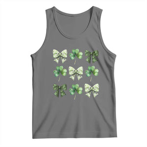 St Patricks Day Coquette Bow Tank Top Lucky Shamrock Aesthetic TS02 Black Heather Print Your Wear