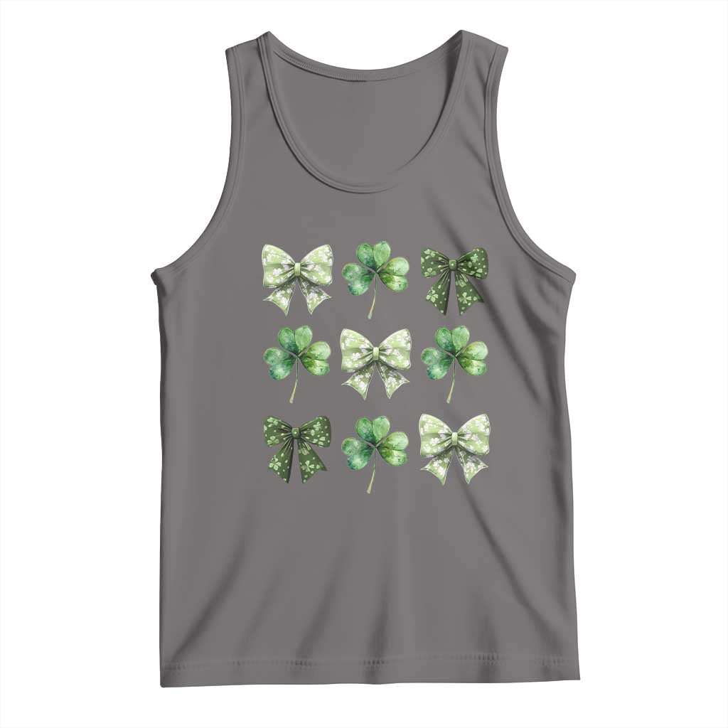 St Patricks Day Coquette Bow Tank Top Lucky Shamrock Aesthetic TS02 Deep Heather Print Your Wear