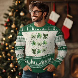 St Patricks Day Coquette Bow Knit Sweatshirt Lucky Shamrock Aesthetic TS02 Green Print Your Wear