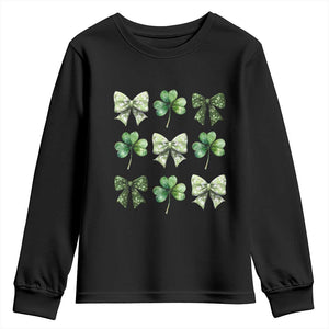 St Patricks Day Coquette Bow Youth Sweatshirt Lucky Shamrock Aesthetic TS02 Black Print Your Wear