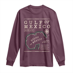 Gulf of Mexico Long Sleeve Shirt Golfo De Mexico Historic Map 1672 TS02 Maroon Print Your Wear