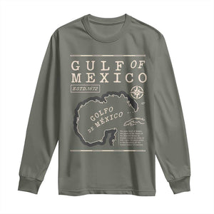 Gulf of Mexico Long Sleeve Shirt Golfo De Mexico Historic Map 1672 TS02 Military Green Print Your Wear