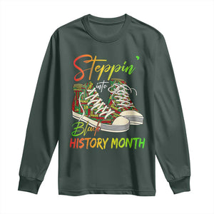 Stepping Into Black History Month Long Sleeve Shirt Sneakers TS02 Dark Forest Green Print Your Wear