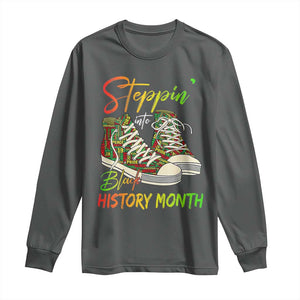 Stepping Into Black History Month Long Sleeve Shirt Sneakers TS02 Dark Heather Print Your Wear