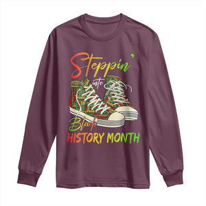 Stepping Into Black History Month Long Sleeve Shirt Sneakers TS02 Maroon Print Your Wear