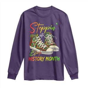 Stepping Into Black History Month Long Sleeve Shirt Sneakers TS02 Purple Print Your Wear