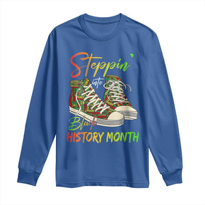 Stepping Into Black History Month Long Sleeve Shirt Sneakers TS02 Royal Blue Print Your Wear