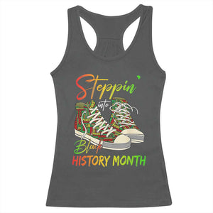 Stepping Into Black History Month Racerback Tank Top Sneakers TS02 Dark Heather Print Your Wear