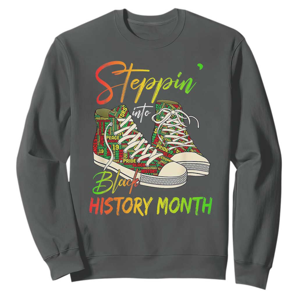 Stepping Into Black History Month Sweatshirt Sneakers TS02 Dark Heather Print Your Wear