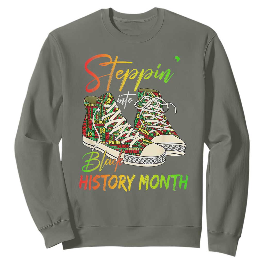 Stepping Into Black History Month Sweatshirt Sneakers TS02 Military Green Print Your Wear