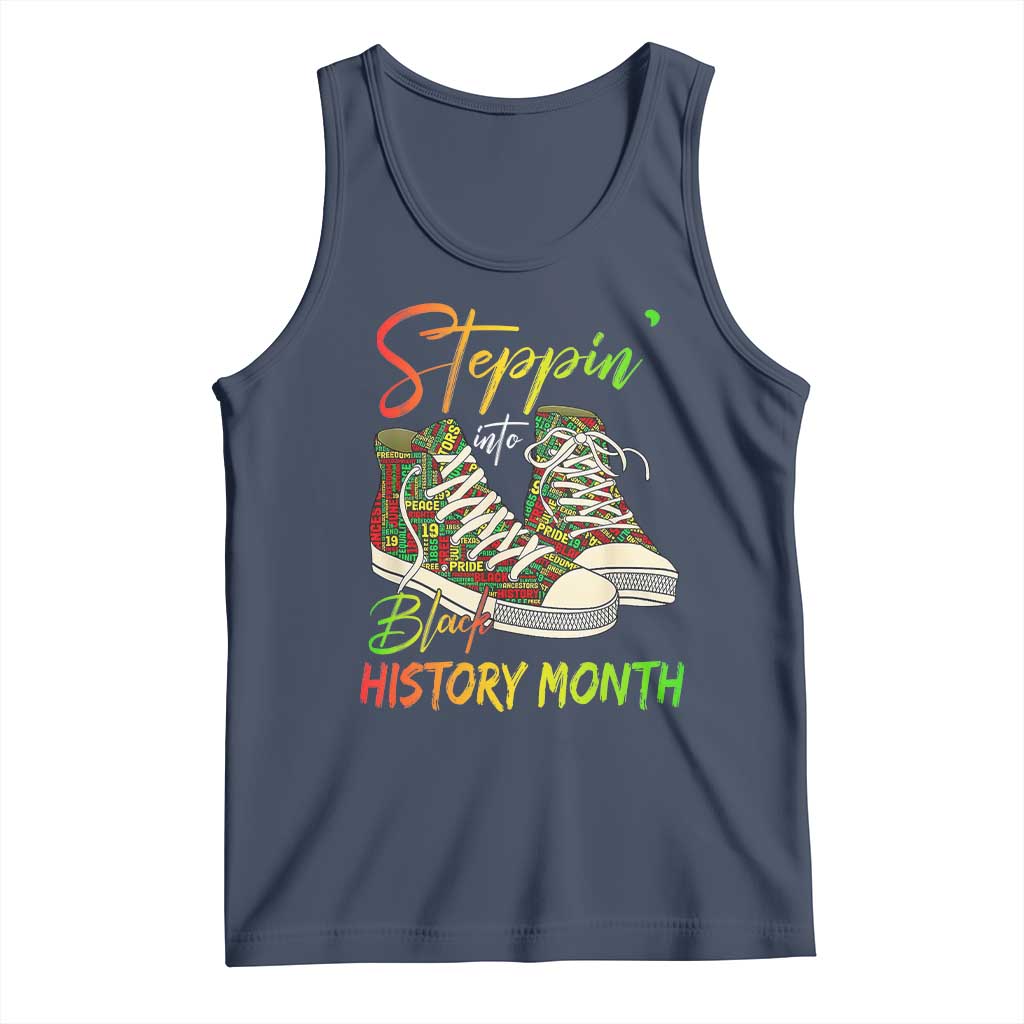 Stepping Into Black History Month Tank Top Sneakers TS02 Navy Print Your Wear