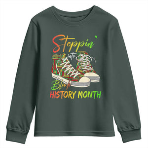 Stepping Into Black History Month Youth Sweatshirt Sneakers TS02 Dark Forest Green Print Your Wear