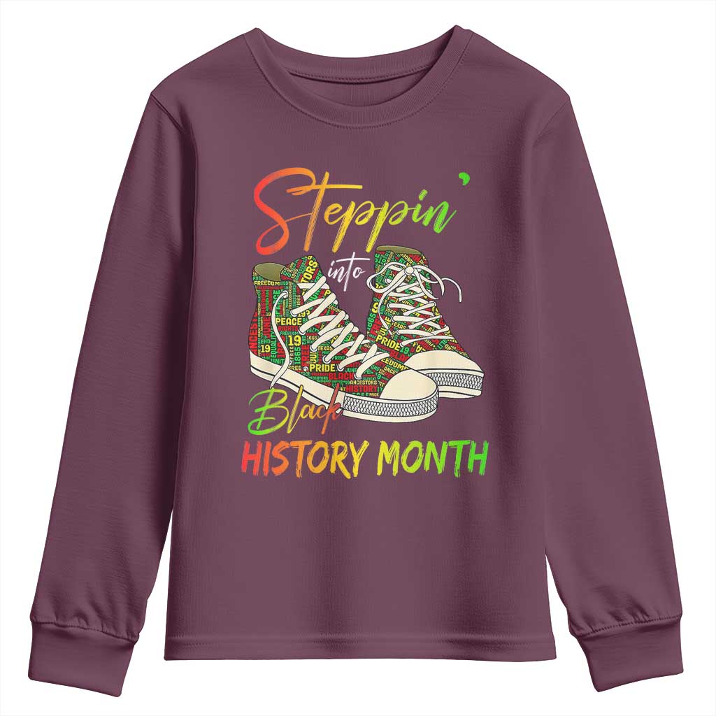 Stepping Into Black History Month Youth Sweatshirt Sneakers TS02 Maroon Print Your Wear