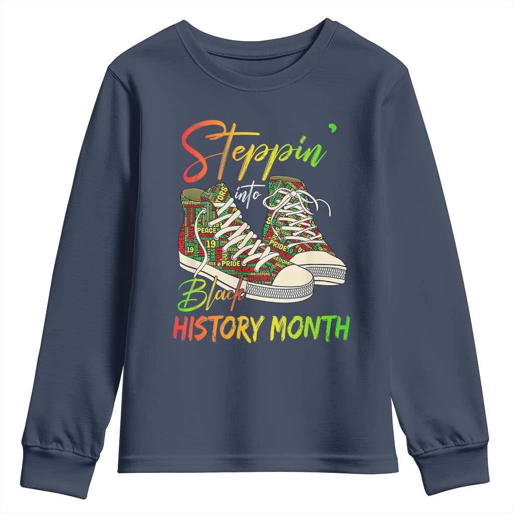 Stepping Into Black History Month Youth Sweatshirt Sneakers TS02 Navy Print Your Wear